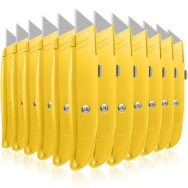 Lasnten 12 Pcs Box Cutter Bulk Retractable Utility Knife Heavy Duty Aluminum Alloy Knife Carpet Knife Package Opener Cutter Blade for Cardboard Plastics Cartons DIY Home Warehouse Office(Yellow)