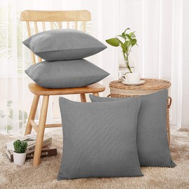 Deconovo Faux Linen Grey Throw Cushion Covers for Sofa Square Throw Pillow Cases 18x18 Sets of 4 Grey