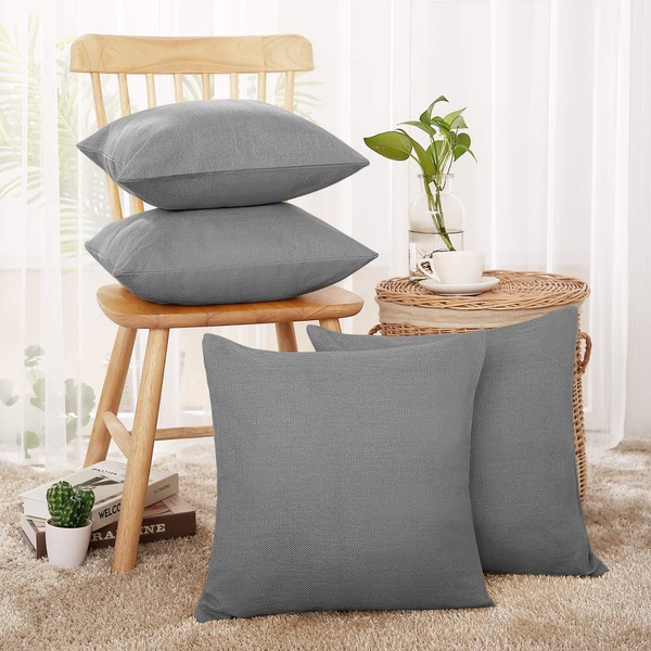Deconovo Faux Linen Grey Throw Cushion Covers for Sofa Square