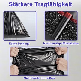 AOMKES Große Müllbeutel 50L Schwarz Müllsäcke mit Zugband Reißfest Mülltüten mit Tragegriff Abfallsack für Küche,30 Stück Müllsäcke