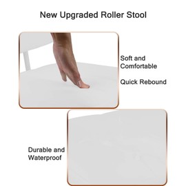 IMMER LIEBEN Low Rolling Stool Roller Seat with Universal Swivel Caster Wheels for Home Office Stool Garage Shop Stools PU Leather High Density Cushion and Steel White