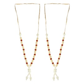 Set of 2 Mala Artificial Beaded Pearl Moti Mala Ribbon Mala for Idol-Mala for God Statues Accessories Pooja Sringar Articles Ornament for Traditional Diwali Festival(Size:-8")(White&Red) (Rudraksha)