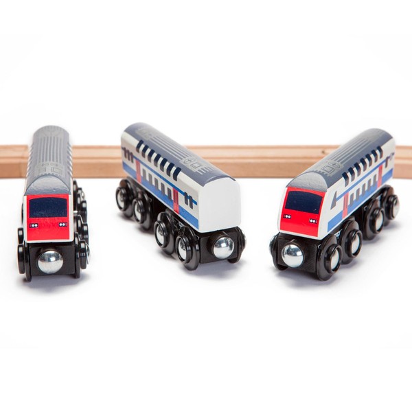 maxim enterprise, inc. Double Decker Wooden Train with 2 Engines & 1 Car. Multi-Level Commuter Passenger Transit Toy. Detailed, Bright Vivid Colors, Fun for Kids 3 and Up. Universally Compatible