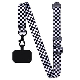Checkered Clip and Go Phone Strap Holder - 20 Inch Phone Lanyard Keychain Adjustable Breakaway - Work ID Lanyard for Keys Badges - Chess Checkers Checkerboard Badge Holder for Men Women Gift