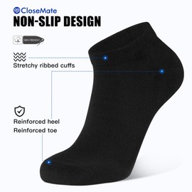 Closemate 10 Pairs Ankle Socks for Men Women Cotton Low Cut Socks Non Slip Short Socks(10Black, Size S)