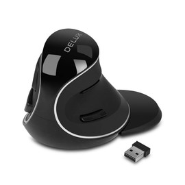 DELUX Mouse Vertical Ergonómico Inalámbrico - 2.4G con Receptor USB, 6 Botones, clics Silenciosos, Reposamuñecas Extraíble, 1600 dpi para Portátil y PC