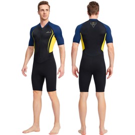Mens Shorty Wetsuits UV Protection Short Sleeve Diving Suit 1.5mm Neoprene Dive Suit Scuba Surfing Wetsuit for Snorkeling Kayaking Sailing Canoeing M