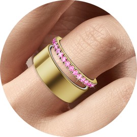 Hexasider 14K Gold Plated Ring Stack for Oura Ring Gen 4/Gen 3, Pink Cubic Zirconia Simulated Diamond Oura Stackable Rings for Women