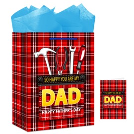 JUESMOS Fathers Day Gift Bag with Handle - 13" Large Father's Day Gift Bag with Tissue Paper - Fathers Days Paper Bag for Dad Daddy Stepdad Best Dad Grandfather Husband Fathers Days Party Favor Supplies