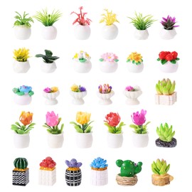 Lyreh 30pcs Miniature Potted Plants, Mini Artificial Fake Plants and Flowers Figurines Tiny Small Bonsai Greenery Ornament Dollhouse Accessories for Micro Landscape Garden DIY Crafts Decoration