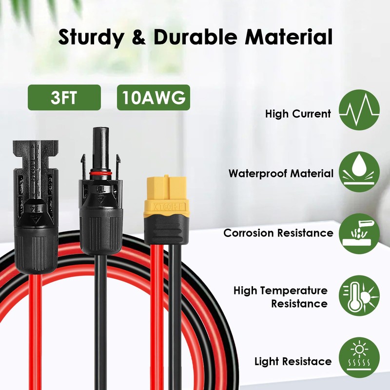 MOOKEERF Solar to XT60 Extension Cable 10AWG 3FT Solar Connector
