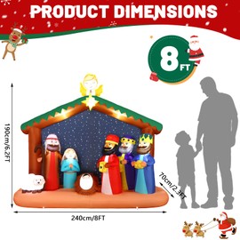 Alupssuc 8FT Christimas Inflatable Nativity Scene Decorations Outdoor with Built-in LEDs Lights, Large Blow Up with Baby Jesus, Perfect for Outside/Indoor Xmas Yard, Garden, Lawn, Party, Holiday Decor