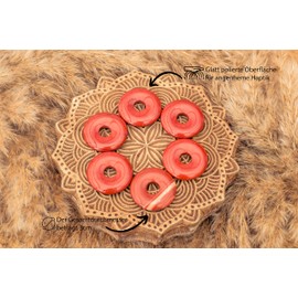 Lebensquelle Plus Red Jasper Donut Diameter 30 mm + Cotton Cord Gemstone Pendant Genuine Healing Stone Necklace with Ribbon, Semi Precious Stone, No Gemstone