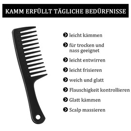Funalix Breiter Zahnkamm, Friseurkämme - Glatt, robust und antistatisch, Lockenkamm für alle Friseurarbeiten und Styling (Schwarz)