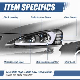 Auto Dynasty 3D LED Light Bar Parking Light Headlight Assembly Compatible with Pontiac Grand Prix 2004-2008, Driver and Passenger Side, Black Housing Clear Corner