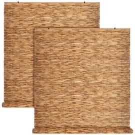 DoubleFill 2 Pcs Bamboo Shades Outdoor Reed Roll Up Blinds 48 W x 72 H Blackout Sunshade Cordless Bamboo Blinds for Home Porch, Patio & Windows Decor Shutters Sunlight Privacy Screen(Carbon Brown)