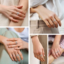 Suplight 925 Sterling Silver Adjustable Stackable Simulated Opal Celtic Knot Claddagh Heart Shape Promise Engagement Rings for Women