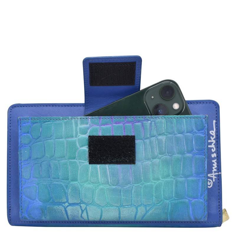 Anuschka Hand-Painted Leather, Croco Embossed Peacock, Croco Embossed Peacock, One