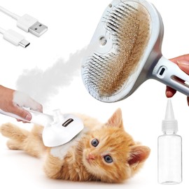 Vodolo Cat Steam Brush,3 in1 Rechargeable Steamy Cat Hair Brush Cleanser Vapor,Self Cleaning Electric Cat Brush Steamer for Long or Short Haired Cats, Cat Grooming Comb with USB Port Release Button