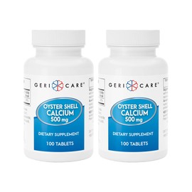 GeriCare Oyster Shell Calcium 500 mg, Bone Health & Strength Nutritional Supplement, Supports Muscle Functions, 100 Count (Pack of 2)