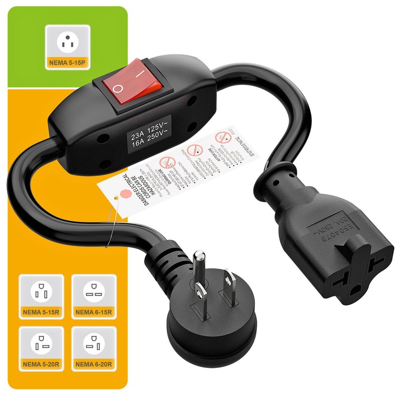 Angled Four-in-One Heavy Duty On/Off Switch Extension Cord 12-AWG 15A