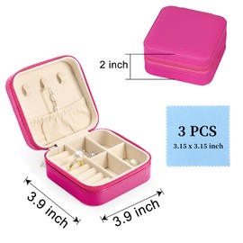 FuninCrea Jewellery Box Organiser for Women, Mini PU Leather Travel Jewelry Storage Case with 3pcs Silver Cloth for Rings Earrings Necklace, Portable Jewelry Case for Girl, Wife, Mother (rose)