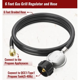 CALPOSE 6 Feet Propane Hose with Regulator, Universal Gas Grill Regulator and Hose for Blackstone 28''/36'' Griddle, Weber Grill, Propane fire pit and More, 3/8" Female Flare for Most LP Gas Grills
