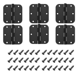 Narcilors 6 Pcs 3 x 3 Inch Exterior Door Hinges with 36 Pcs 3/4 Inch Screws, Iron Matte Black Round Door Hinges for Interior and Exterior Doors