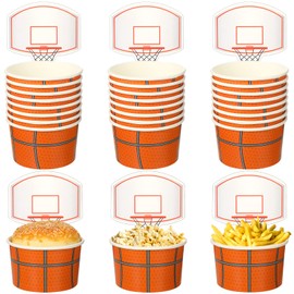 Sunnyray 24 Sets Basketball Hoop Snack Cups with Cards Basketball Party Supplies Paper Basketball Cups Disposable 8 oz Treat Food Bowls for Basketball Party Decorations Birthday Party Favors