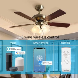 Kit de control remoto inteligente para ventilador de techo, control remoto universal para ventilador, controlado por control remoto/WiFi/voz, 3 velocidades 12 temporizaciones, compatible con Alexa,