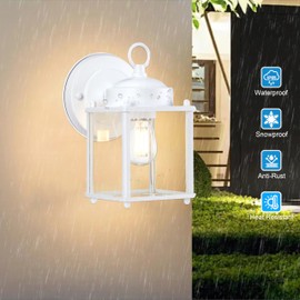 GRUENLICH Outdoor Wall Sconce, Exterior Wall Lighting Fixtures with Clear Glass, Front Porch Lighting, Anti-Rust Outside Wall Mount Lights for Patio, Doorway, White, 2 Pack