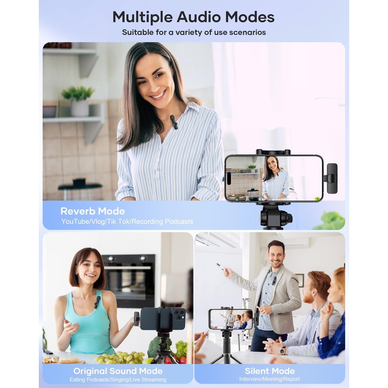 KUKIHO Wireless Lavalier Microphone, 2 Pack Mini Mic with Noise