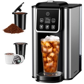 SHARDOR SHARDOR Single Serve Coffee Maker, Hot and Iced Coffee Machine for K Cup Pods & Ground Coffee, 6 to 14 Oz Brew Sizes, with 50 oz Large Water Tank, Removable Drip Tray, Stainless Steel