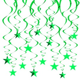 RIBBOOO Green Hanging Reflective Star Paper Garland, 15 PCS Green Star Glitter Garland Streamer for Graduation Wedding Baby Shower Decorations, Pack of 15