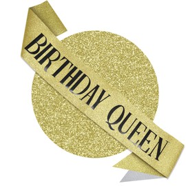 RUDONG M Birthday Queen Sash Glitter - Gold Birthday Sash for Women & Girls | Sweet 16/18th/21st/30th/40th/50th/60th/70th, All-Age Celebration Party Decor