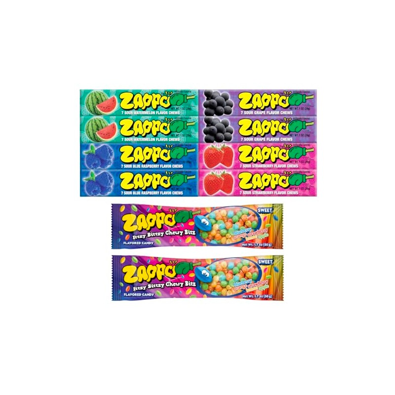 Zappo Sour Flavored Chews Packs (10 Pack, Mix)