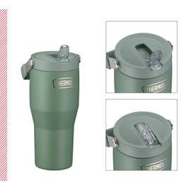 THERMOS REFRESHING SERIES Insulated Drinking Cup 0.85 L Matte Green Tumbler with Flip Straw and Handle for Travel, Work or Home, Tasteless Double-Walled Stainless Steel