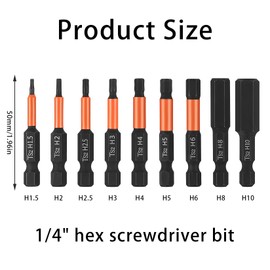9 Pcs Allen Key Drill Bit Sets Hex Bit Set, 50mm Impact Drill Hex Allen Key Bit Set, S2 Steel Magnetic Hexagon Screwdriver Bit Set, Allen Wrench Drills Bits Set 1/4" Hex Shank(H1.5 - H10)