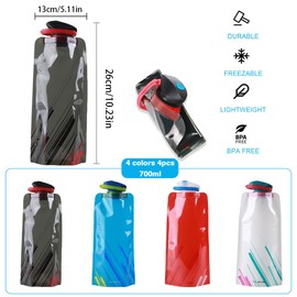 YZDZSW Collapsible Water Bottle, 4 PCS Foldable Sports Bottle, 700ml Foldable Water Bottle Reusable BPA Free Collapsible Water Bottle for Outdoor Sports Travel Biking Hiking