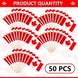 Pack of 50 Canada Flags on Stick - 5x8 Inches Canadian Flags - Small Flags on Sticks, Canadian Flag for Labor Day, Canada Flag for Classroom - Canada Day Decorations, Parades, Patriotic Yard Markers