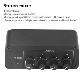 Stereo Sound Mixer,4 Channel Headphones Amplifier Input and Output,Mini Stereo Mixer with Separate Volume Controls for Headphones