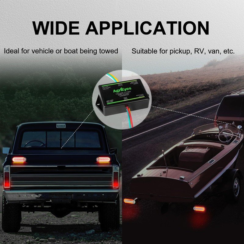 Agrieyes 2-to-3-Wire Trailer Light Converter, Splice-in Trailer Wiring Converter for