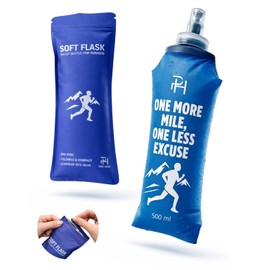 Ph Pro Heat Foldable Water Bottle for Running - 1 Piece 500ml, Blue Water Bottle Foldable - Soft Flask Running Bottle, BPA Free. (1 Blue - 500ml)