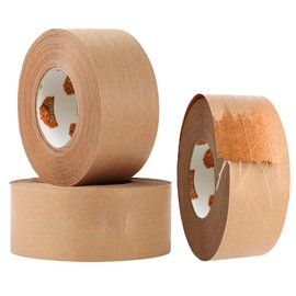 TAPEBEAR Water Activated Tape, Fiber Reinforced Gummed Tape 2inch x 165ft, Eco-Friendly Kraft Paper Tape Biodegradable Brown Packing Tape for Security Sealing, Heavy Duty Packaging and Shipping,3Rolls