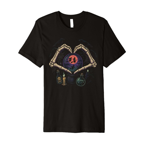 Skeleton Hands Heart Pumpkin Jack O Lantern Halloween Premium T-Shirt