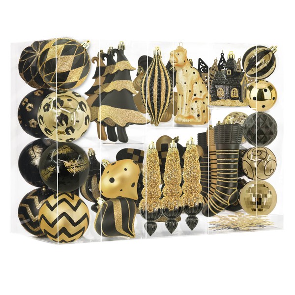 SHareconn 145pcs Christmas Balls Ornaments Set, Shatterproof Plastic Baubles Snowflakes,