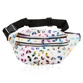 Women Waist Bag, GLADFRESIT Butterfly Waterproof Fanny Pack Fashion Travel Belt Bag Waist Pack for Sports Running Hiking (White)