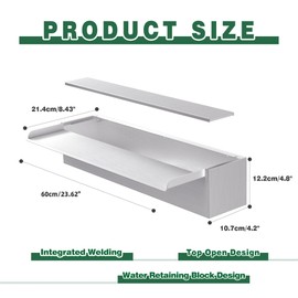 Waterfall Pool Fountain LONGRUNNEW 304 Stainless Steel 23.6" Rectangular Waterfall Spillway, Water Fall Fountain with Pipe Connector for Garden Outdoor, Swimming Pools, Fountains, Pond and Spa