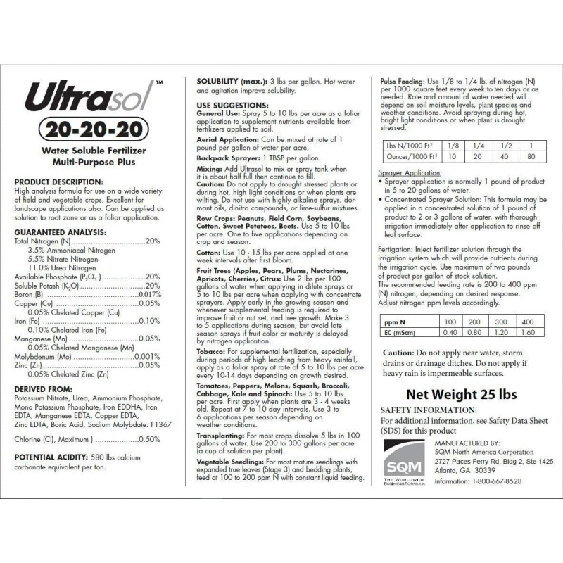 JR Peters Ultrasol Multi-Purpose Plus 20-20-20 PICK SIZE INDOOR OUTDOOR
