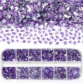 2000 Pcs Violet Rhinestones Nail Crystal, Multi Shape Mini Crystal Nail Gems Flatback Purple Nail Diamonds, Glitte Diamond Nail Gems Nail Jewelry Acrylic Nail Rhinestone for Nail Art, Craft Decor